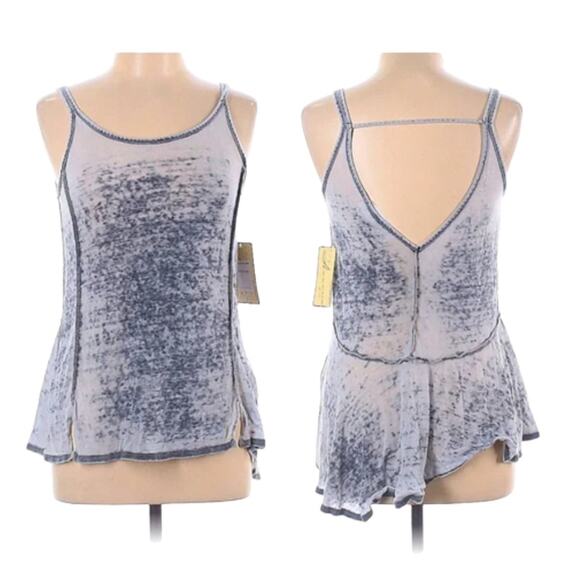 NWT Vintage Havana Blue Gray Acid Wash High Low Open Back Tank Top Size Large - Picture 1 of 5